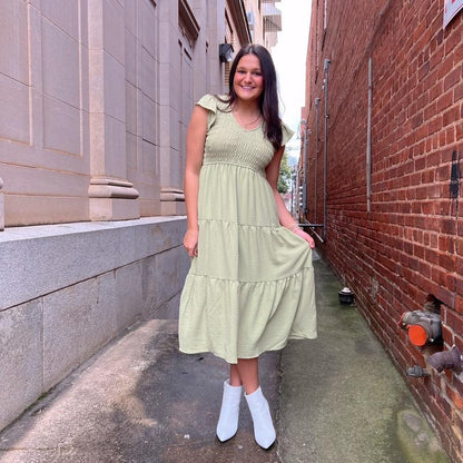 Maxi Green Flutter Sleeve Dress