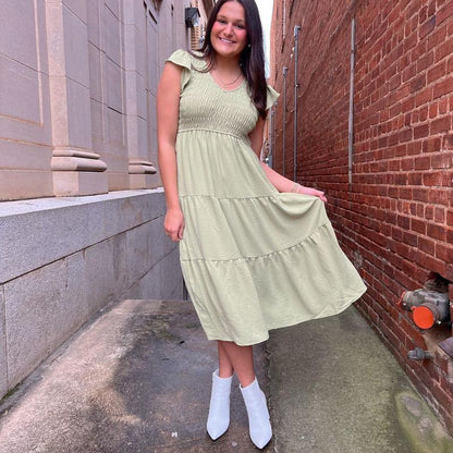 Maxi Green Flutter Sleeve Dress