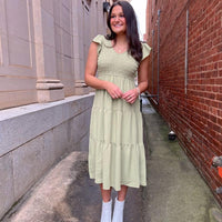 Maxi Green Flutter Sleeve Dress