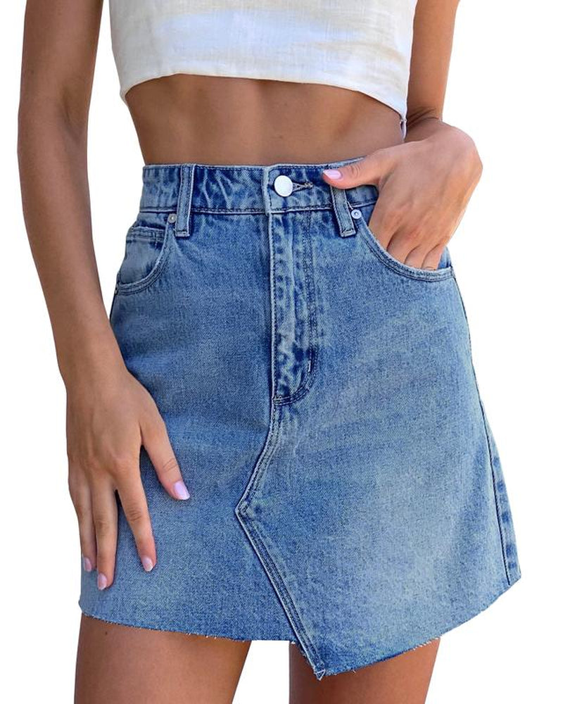 Womens Asymmetrical Mini Denim Skirt