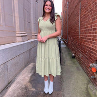 Maxi Green Flutter Sleeve Dress