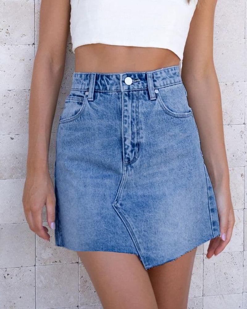 Womens Asymmetrical Mini Denim Skirt