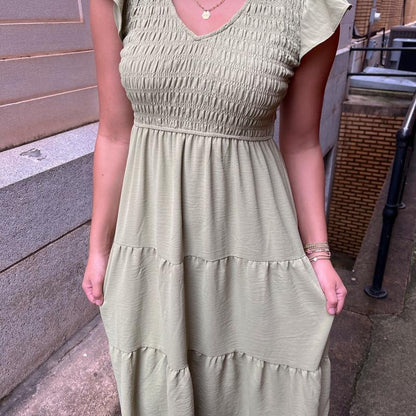 Maxi Green Flutter Sleeve Dress