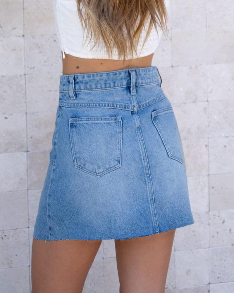 Womens Asymmetrical Mini Denim Skirt
