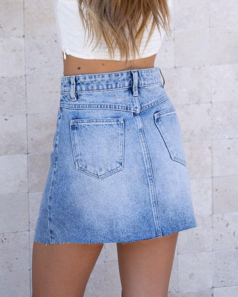 Womens Asymmetrical Mini Denim Skirt