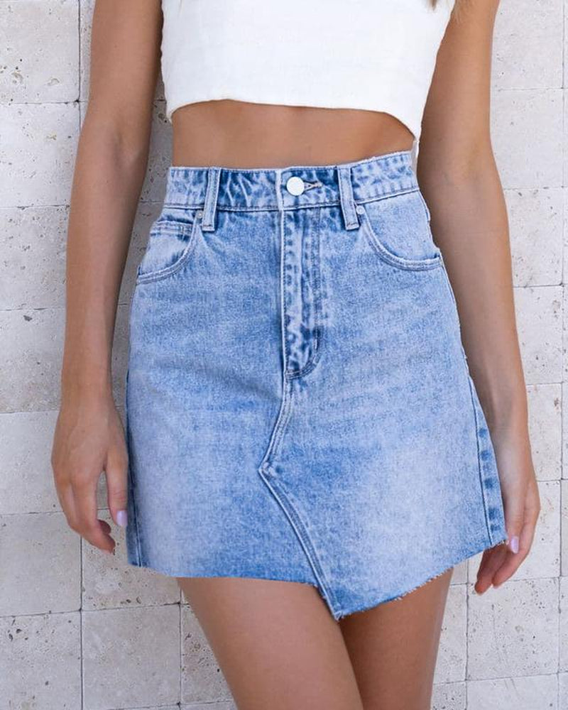 Womens Asymmetrical Mini Denim Skirt