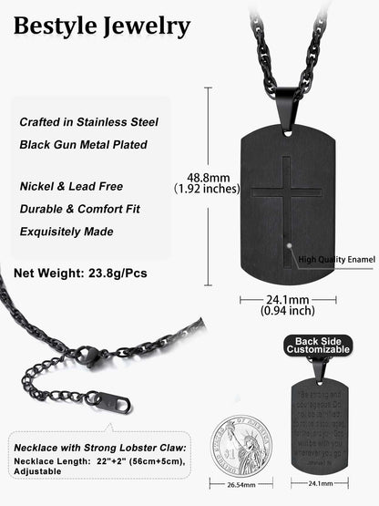 Men'S Black Cross Necklace Stainless Steel Dog Tag Necklace Christian Serenity Prayer Necklace Inspirational Jewelry Gift