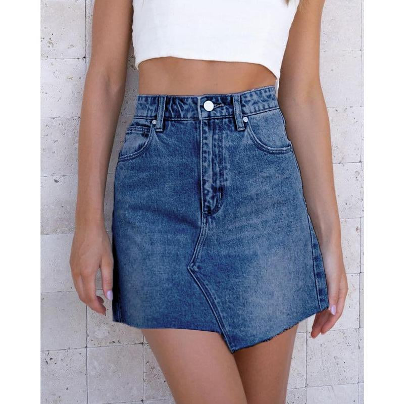 Womens Asymmetrical Mini Denim Skirt