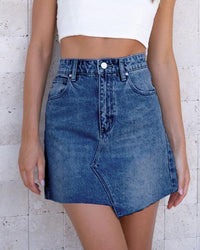 Womens Asymmetrical Mini Denim Skirt