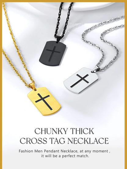 Men'S Black Cross Necklace Stainless Steel Dog Tag Necklace Christian Serenity Prayer Necklace Inspirational Jewelry Gift