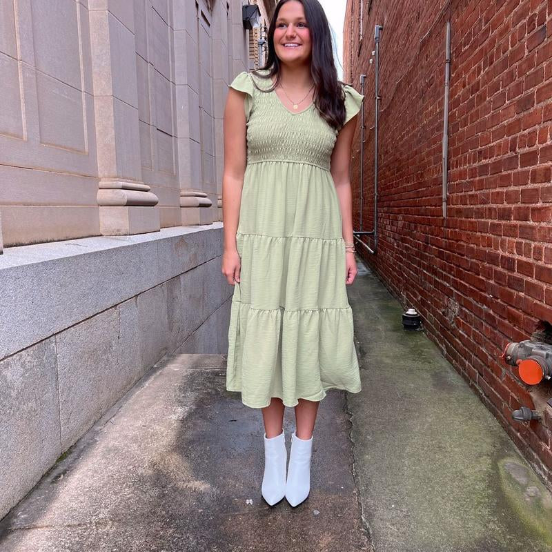 Maxi Green Flutter Sleeve Dress