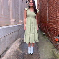 Maxi Green Flutter Sleeve Dress